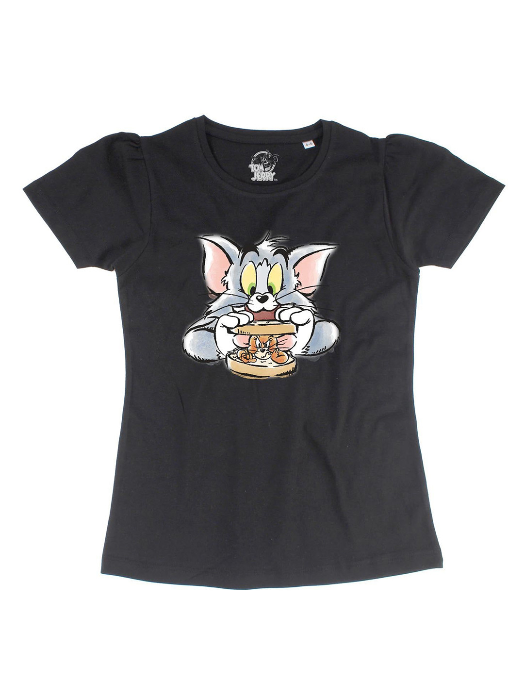

Tom Jerry Girls Black Printed Cotton Pure Cotton T-shirt