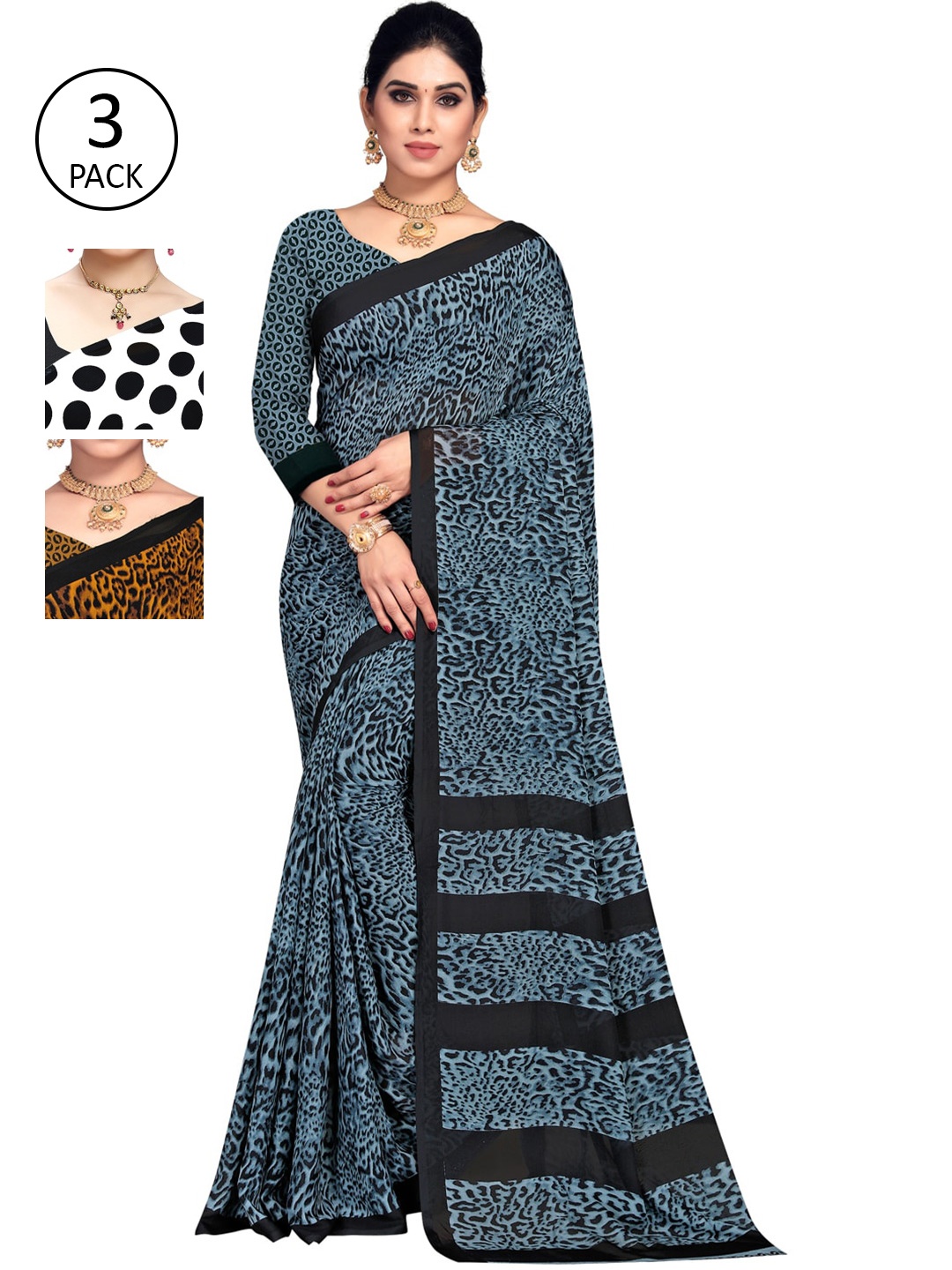 ANAND SAREES Yellow & White Pack of 3 Printed Sarees
