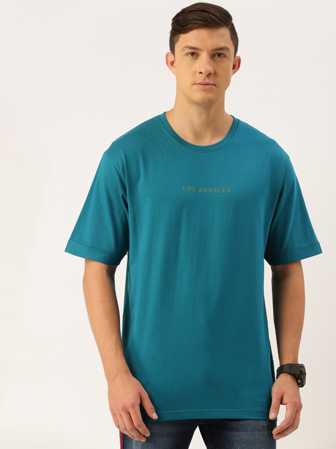 

Difference of Opinion Men Blue Typography Loose T-shirt
