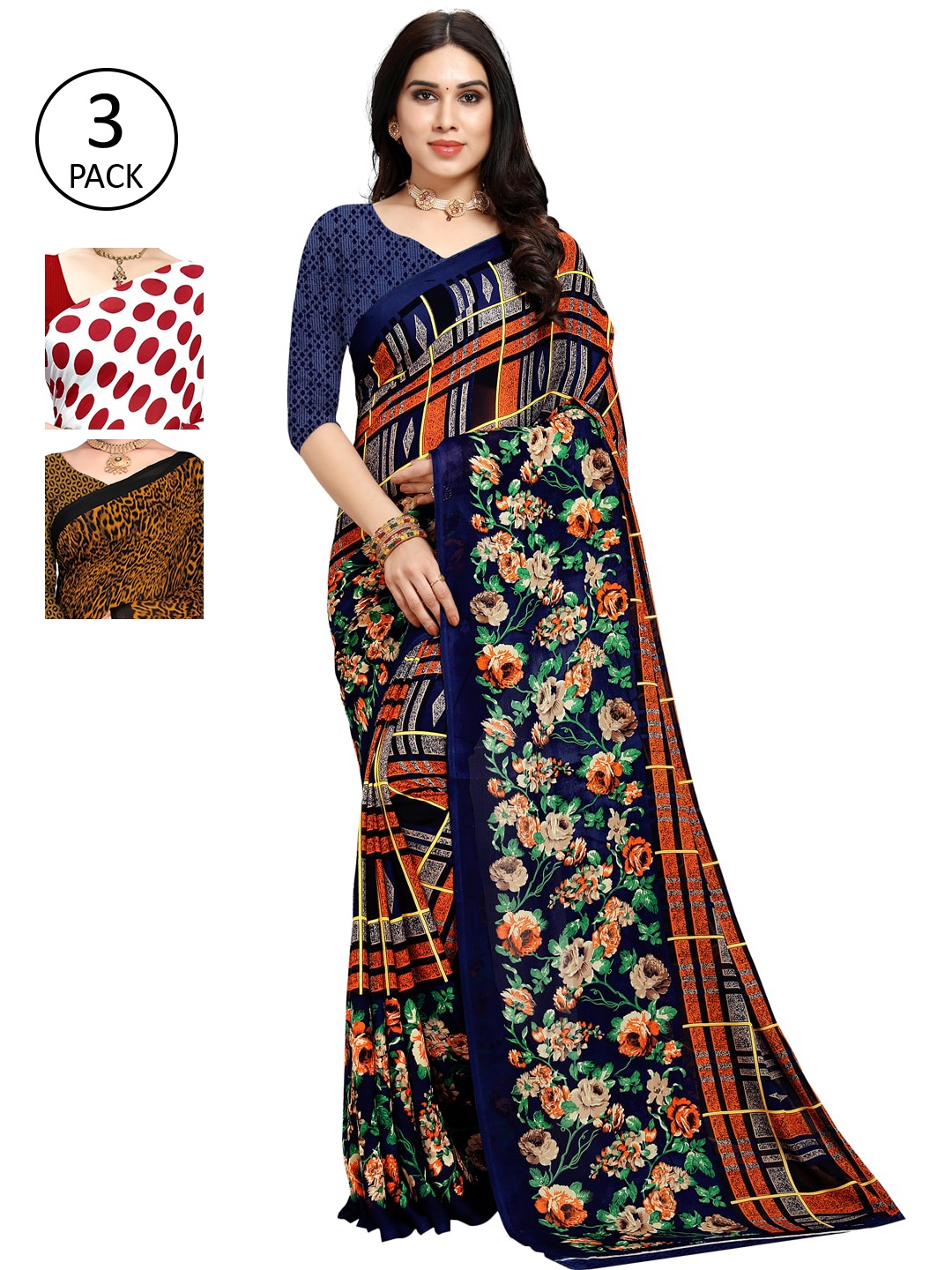 

KALINI Women Pack Of 3 Printed Saree, White