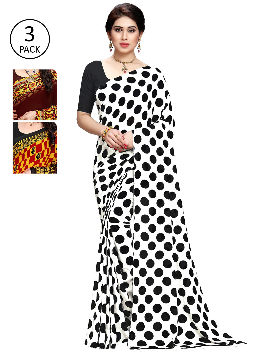 

KALINI Pack Of 3 Printed Saree, Black
