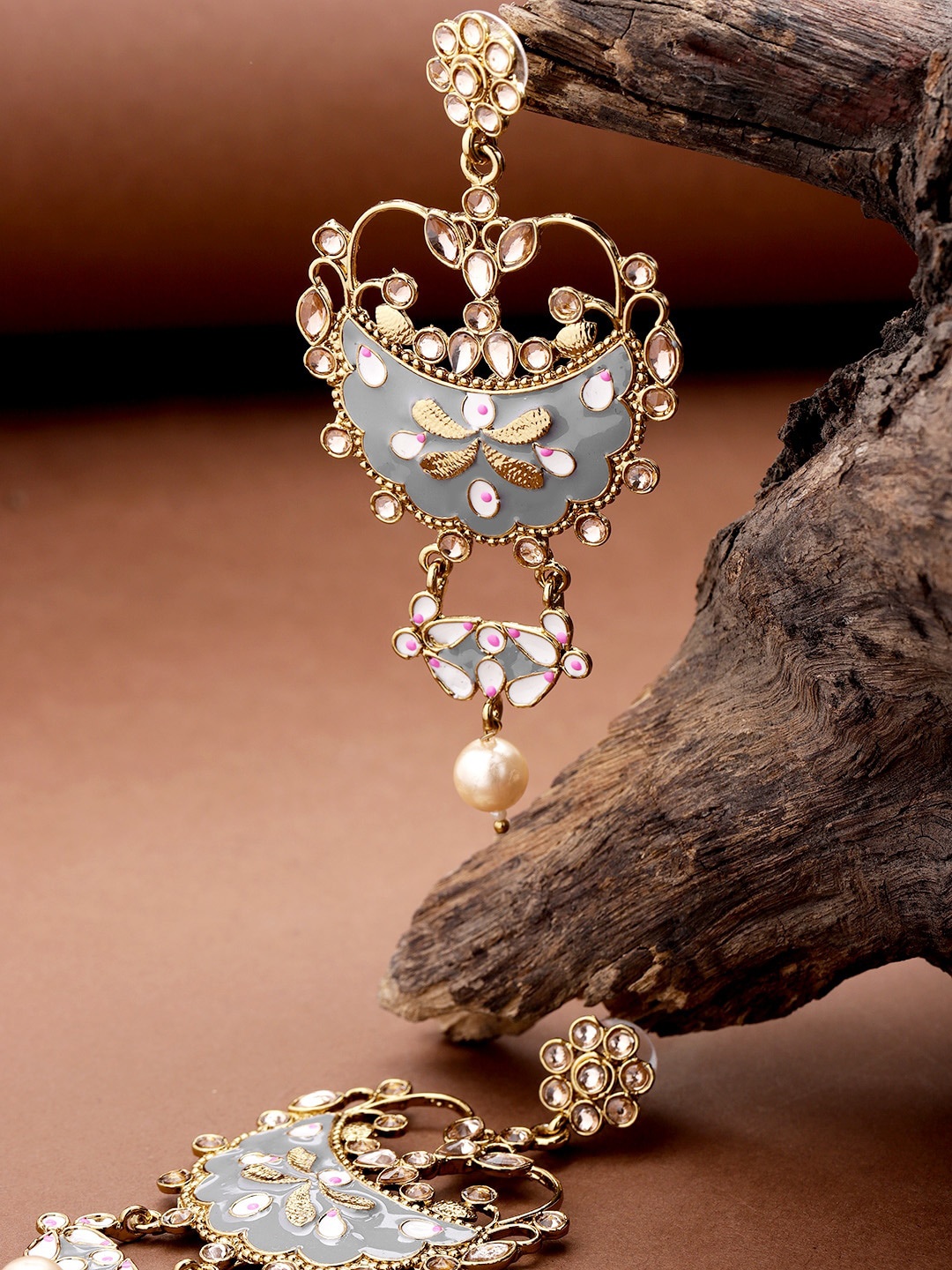

Priyaasi Gold-Toned & Grey Coloured Classic Drop Earrings