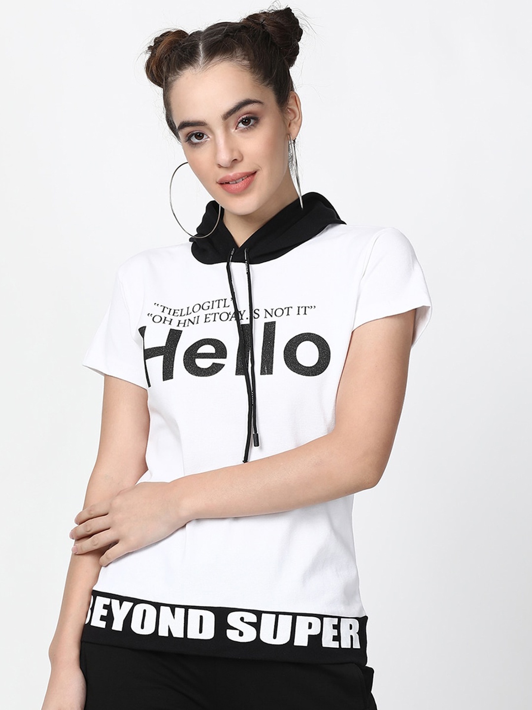 

V2 Value & Variety White & Black Pure Cotton Boxy Top