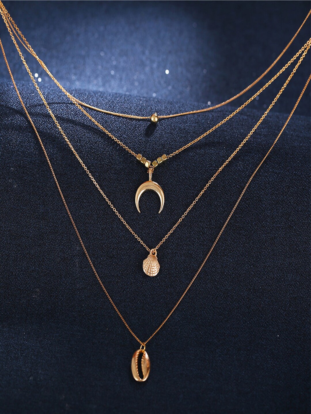 Shining Diva Fashion Gold-Toned Gold-Plated Layered Necklace