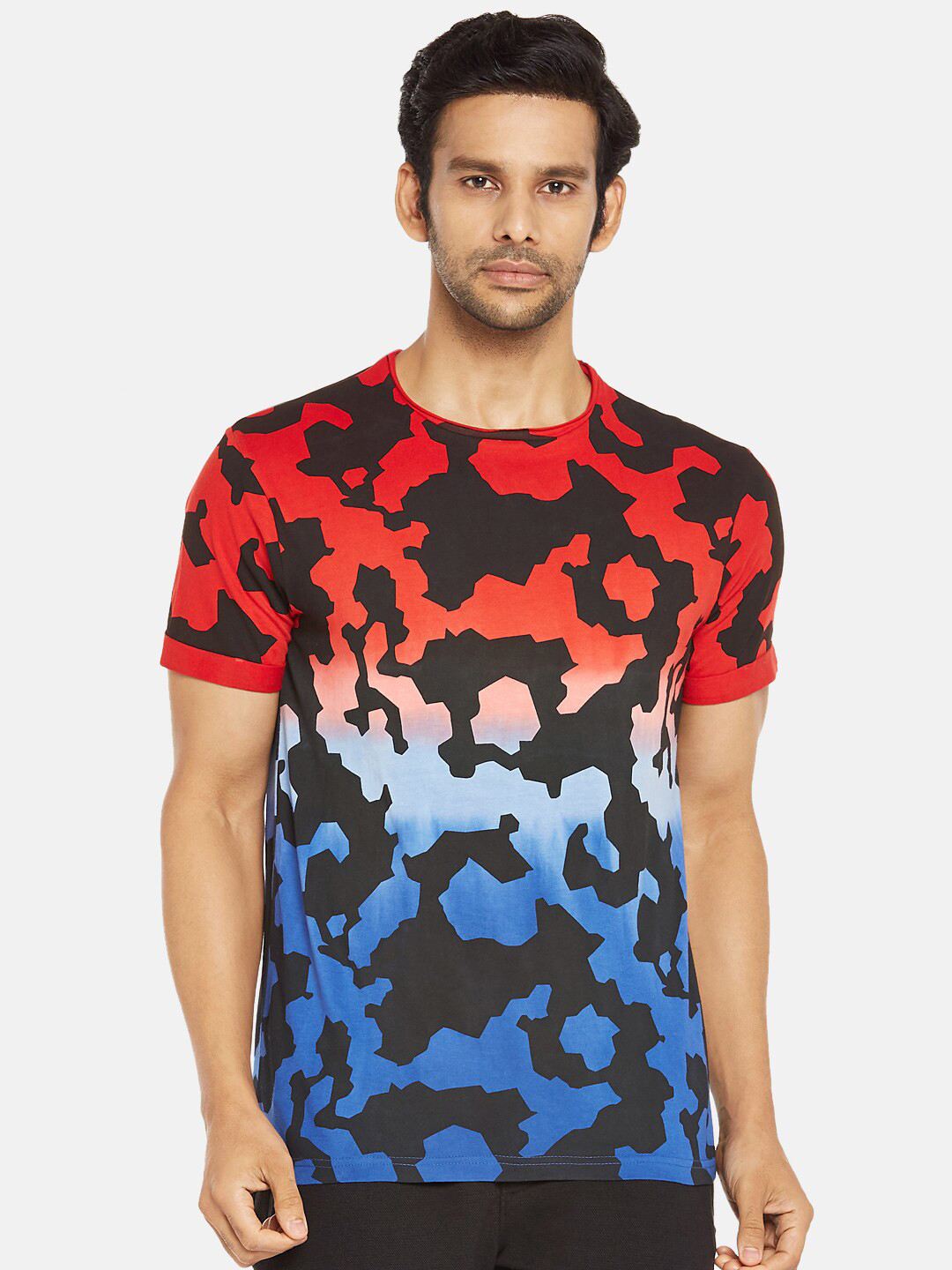 

People Men Black Red Abstract Printed Pure Cotton T-shirt