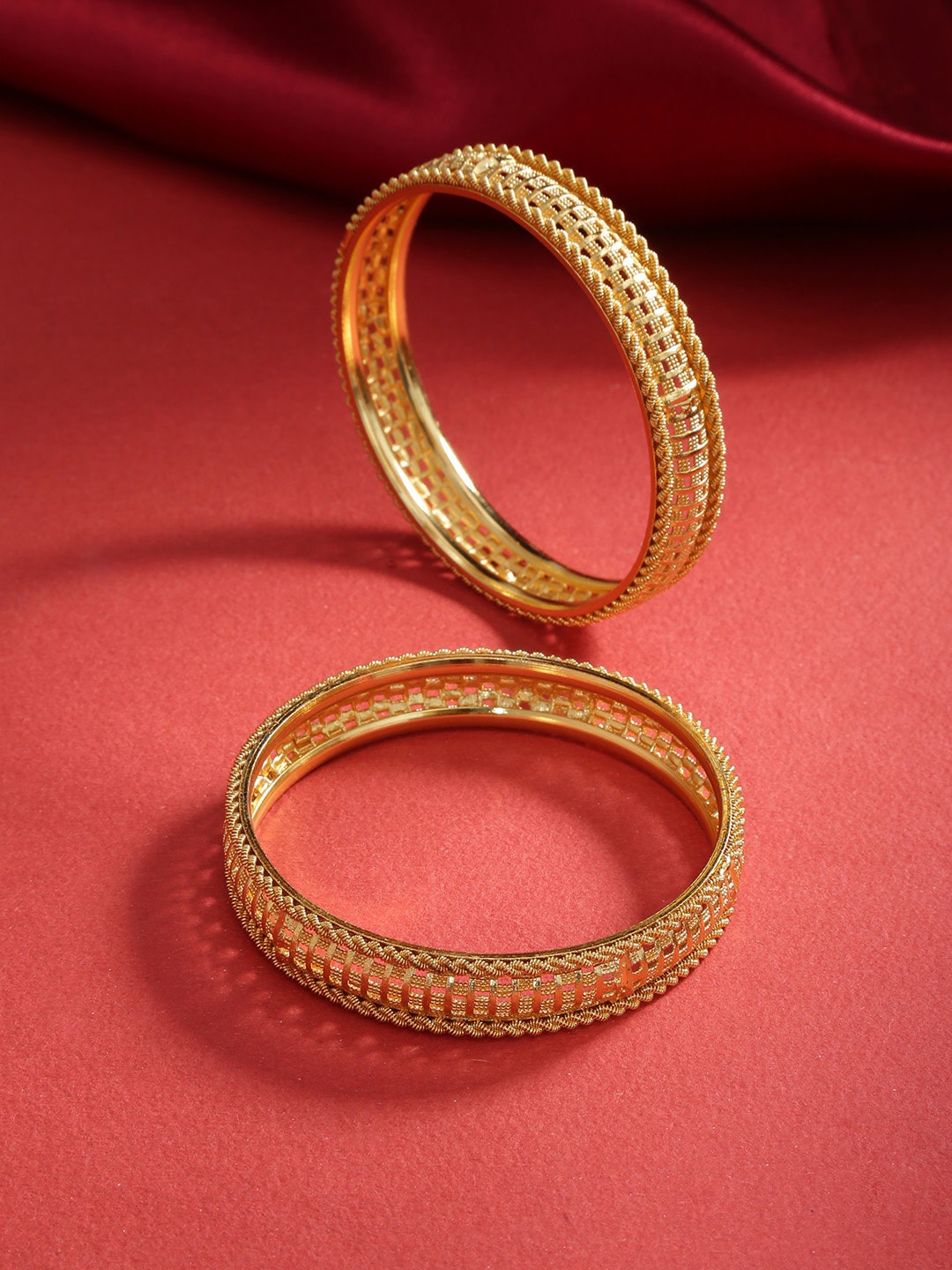 

Priyaasi Women Set Of 2 Gold-Plated Jali Work Broad Bangles