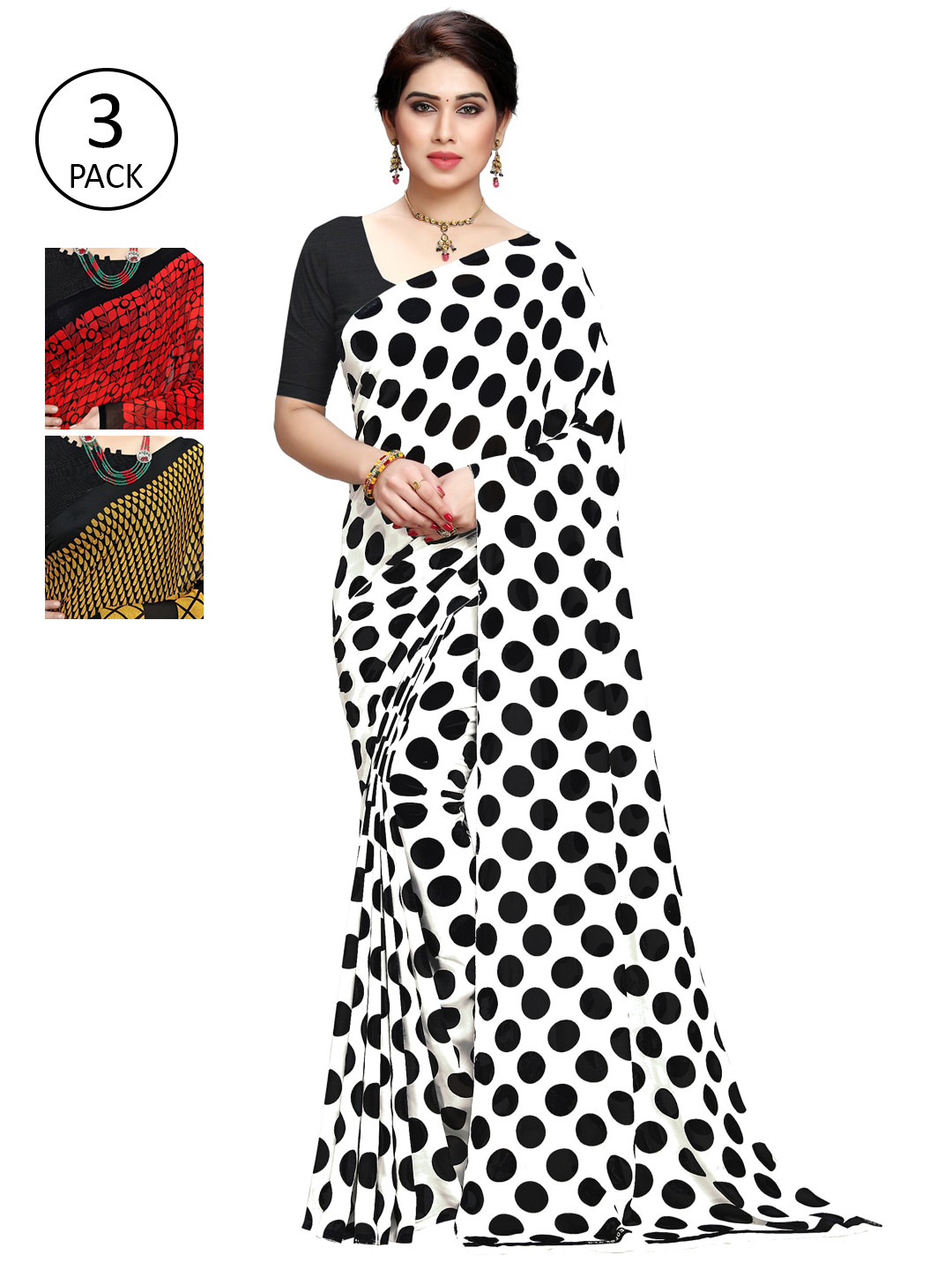

KALINI Pack Of 3 Printed Saree, White