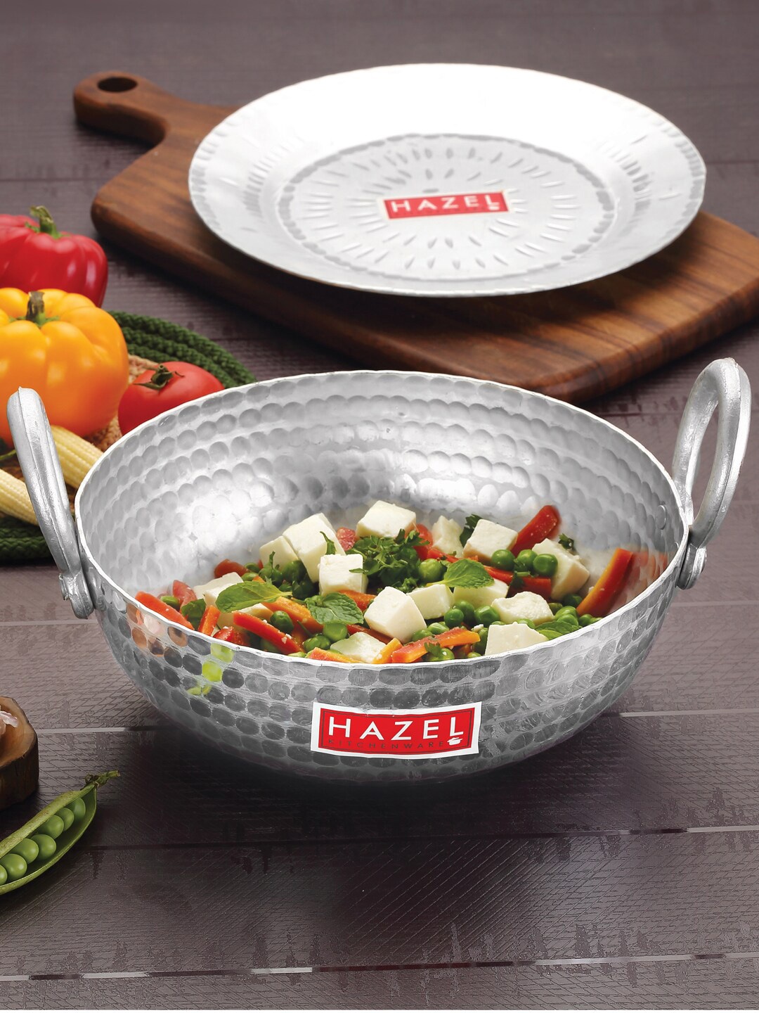 

HAZEL Silver-Toned Textured Aluminium Kadhai With Lid 3400 ML