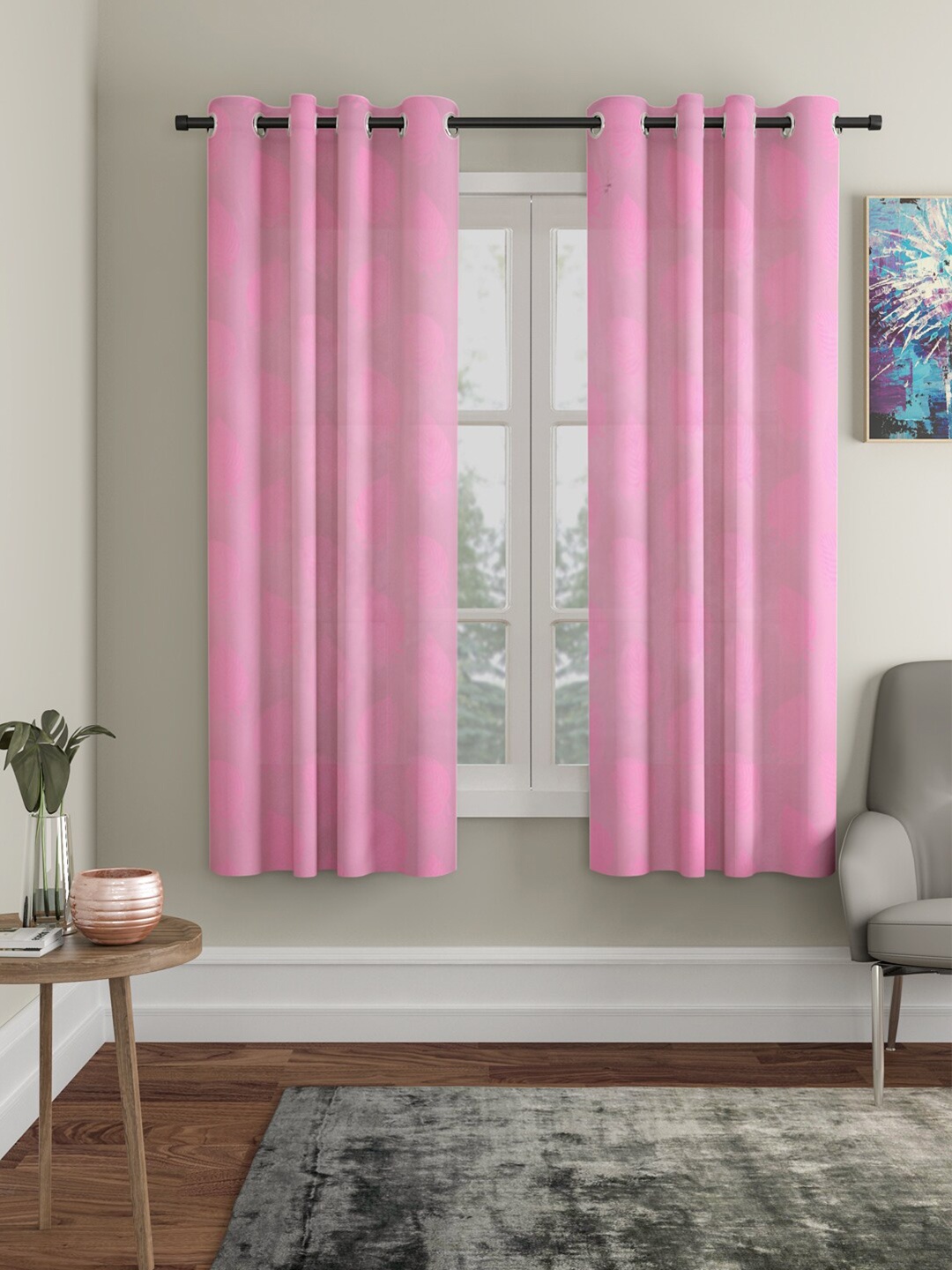

HOSTA HOMES Pink Set of 2 Geometric Window Curtain