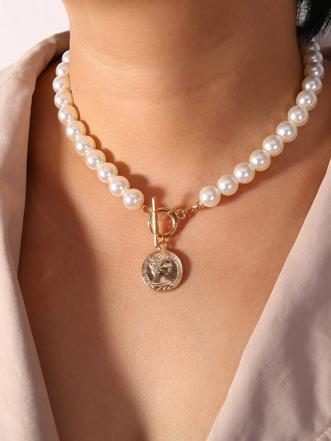 

Shining Diva Fashion Gold-Toned White Gold-Plated Necklace