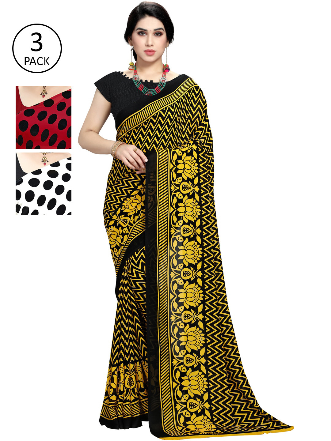 

ANAND SAREES Pack Of 3 Sarees, Yellow