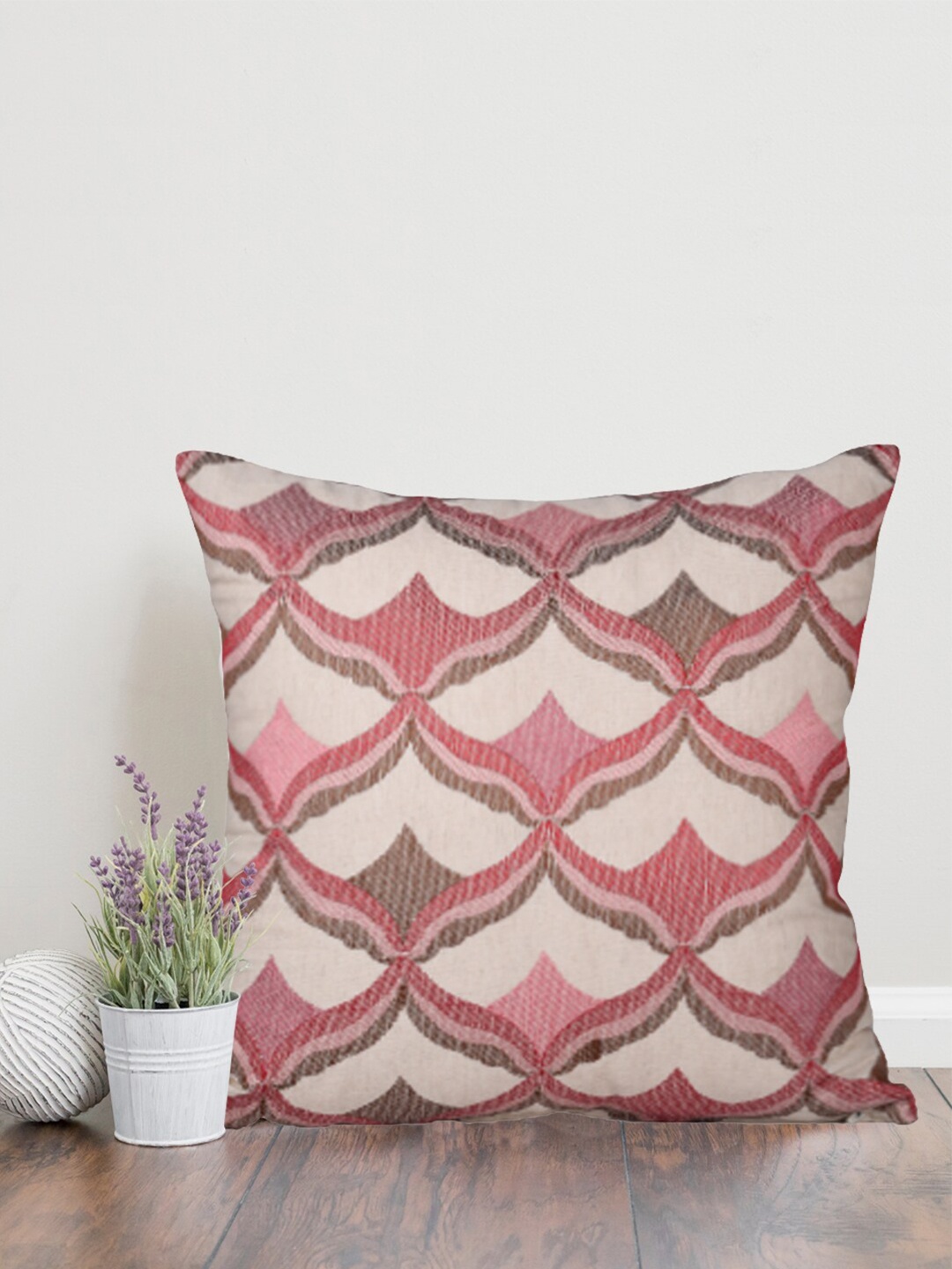 Home Red & Off White Geometric Square Cushion Covers