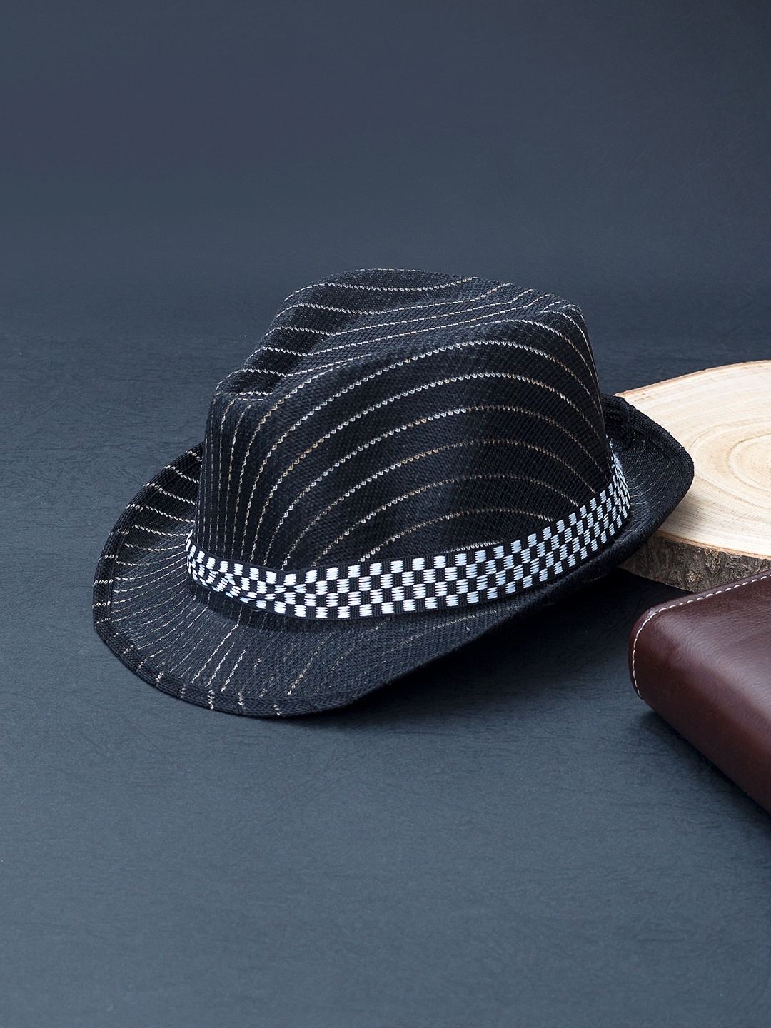 

Golden Peacock Boys Navy Blue & White Striped Tear Drop Fedora Hat