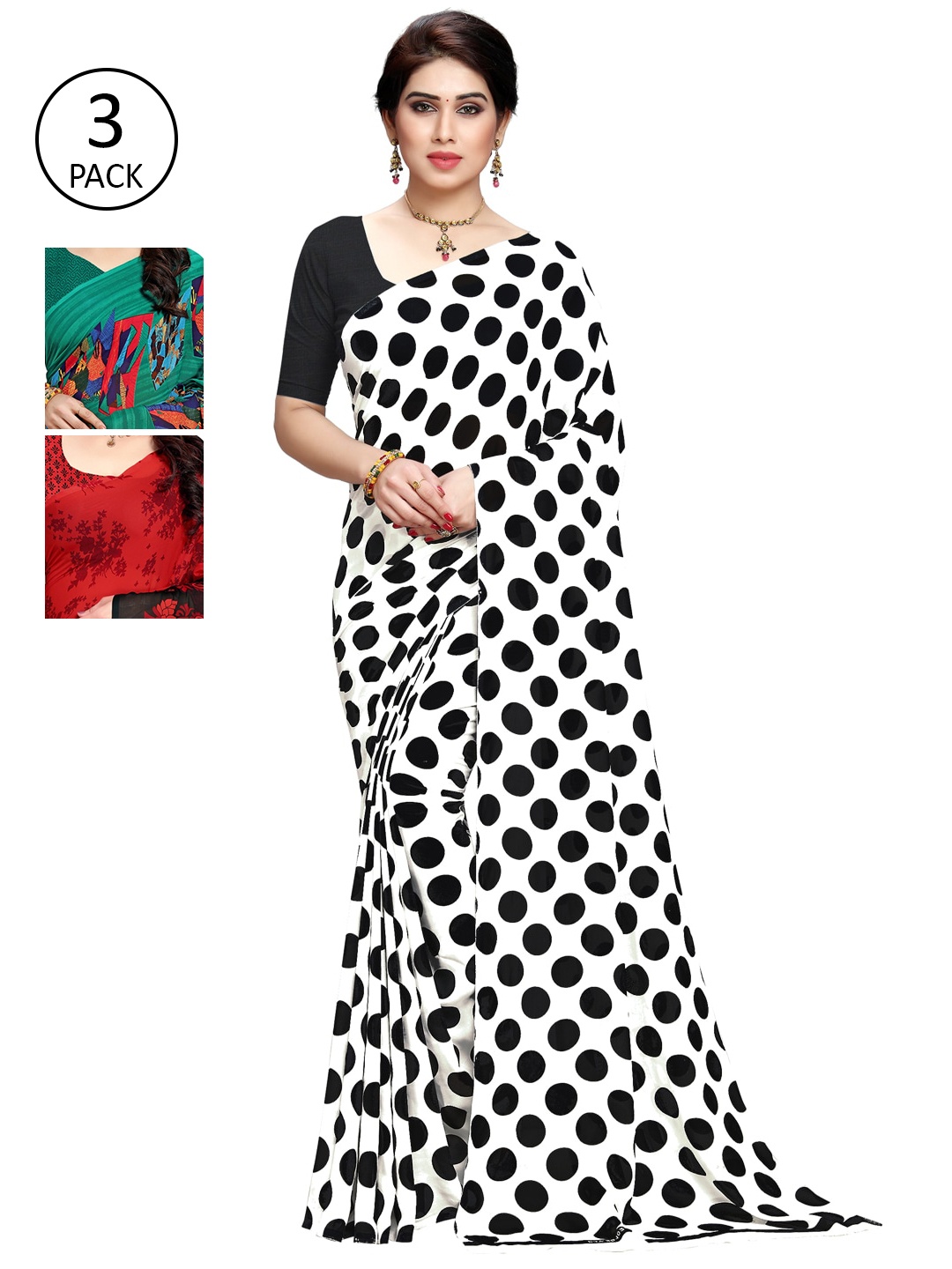 

KALINI Pack Of 3 Multicoloured Printed Sarees, White