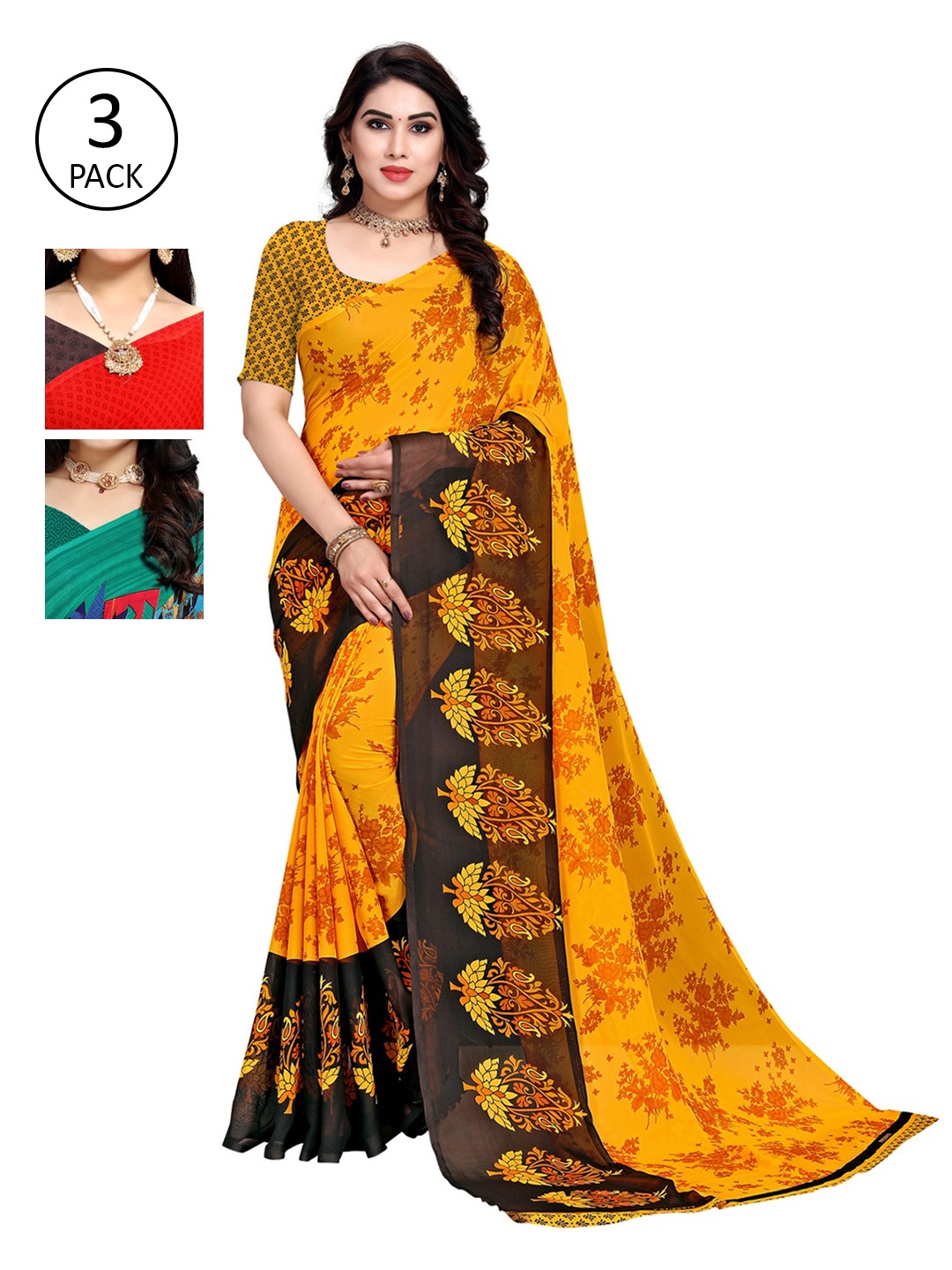 

KALINI Multicoloured Pack of 3 Printed Saree, Multi