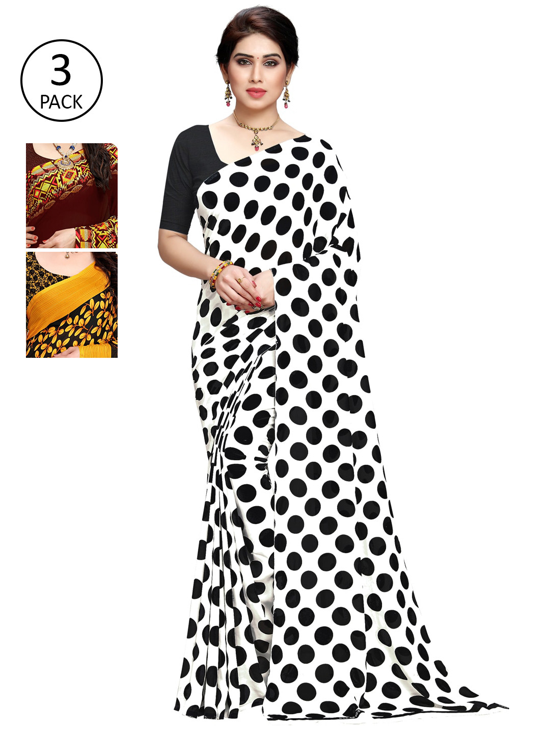 

KALINI Women Pack Of 3 Printed Saree, White