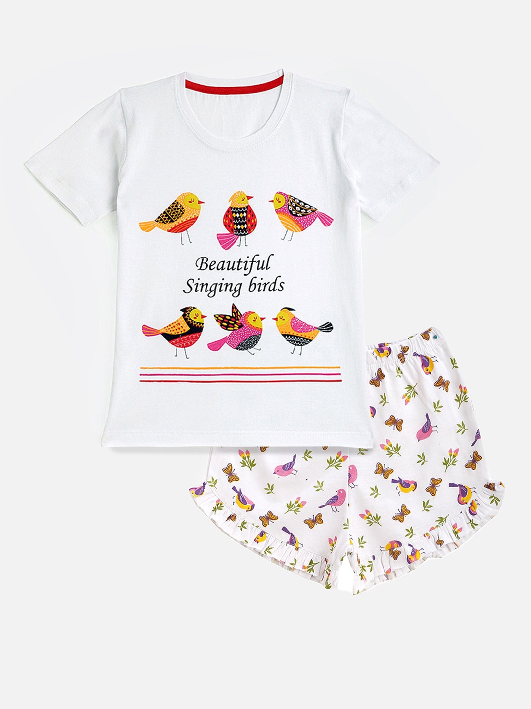 

YK Girls White & Black Printed Pure Cotton Night suit