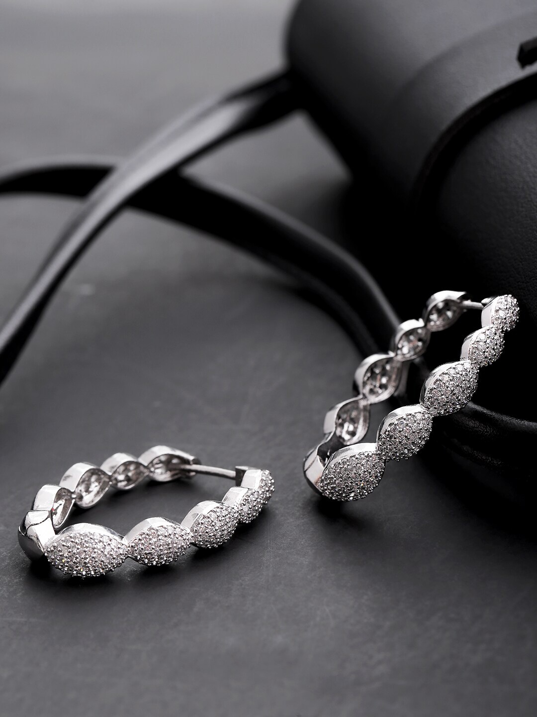 

Priyaasi Silver-Toned & American Diamond Studded Classic Hoop Earrings