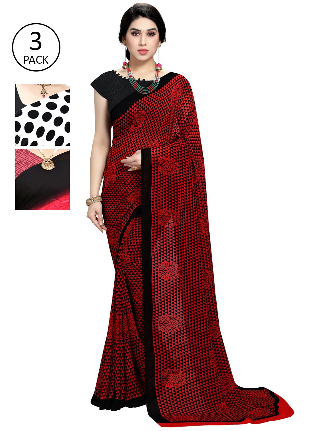 

KALINI Women Pack Of 3 Poly Georgette Saree, White
