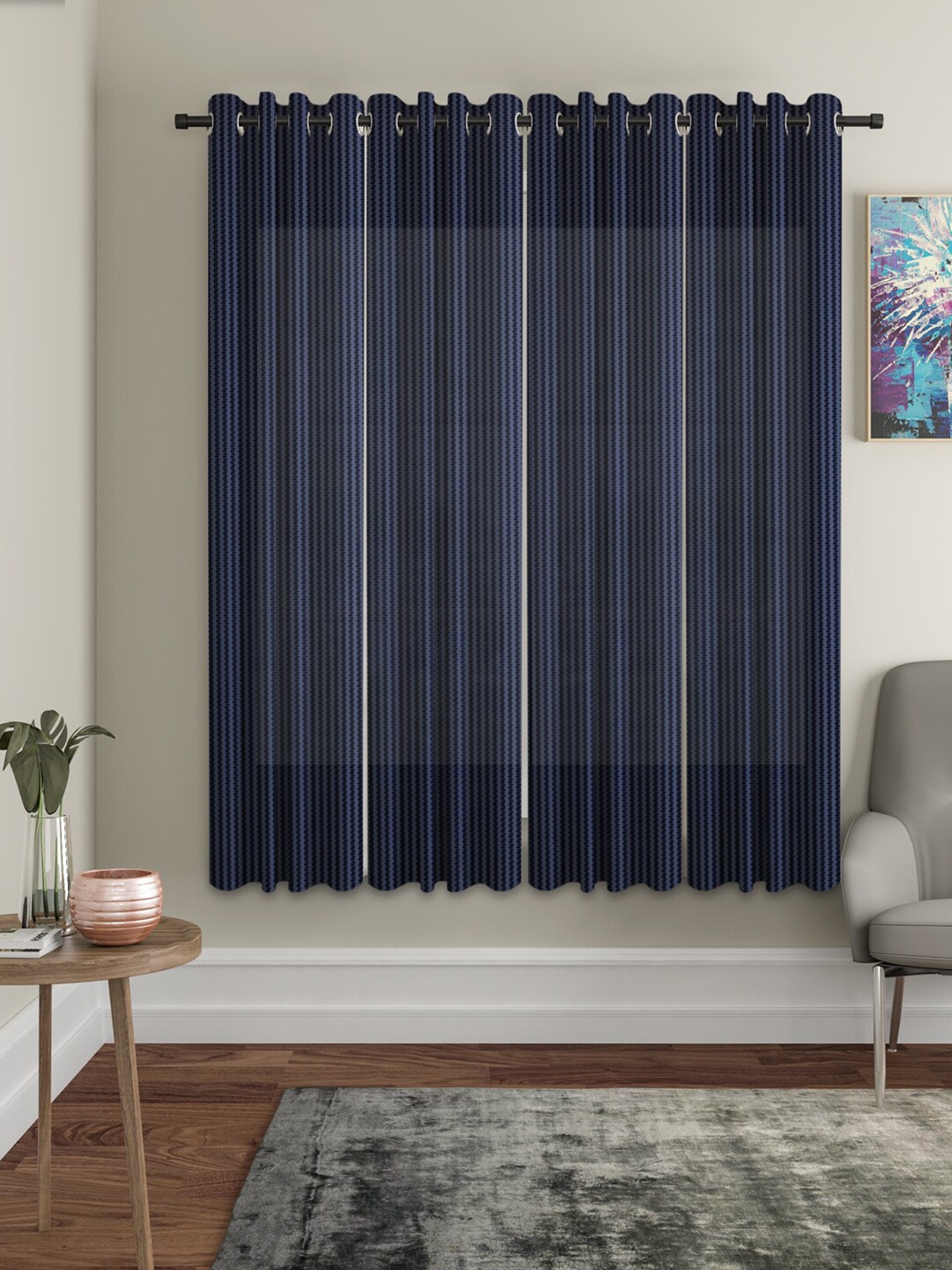

HOSTA HOMES Blue Set of 4 Striped Window Curtain