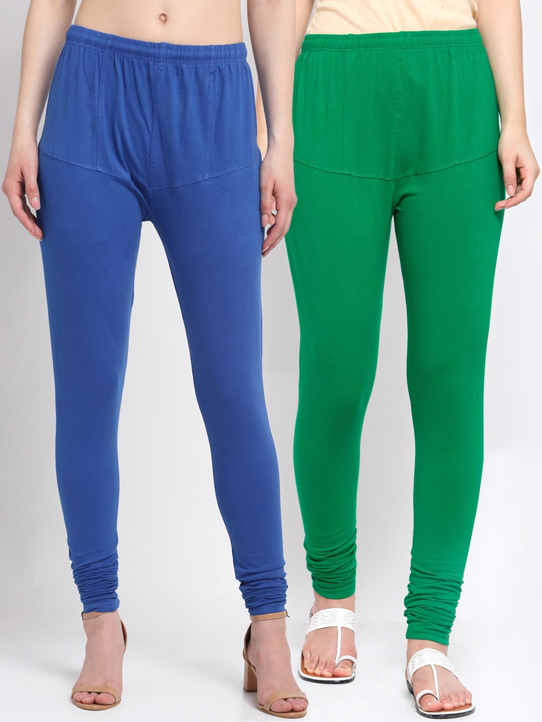 

KLOTTHE Women Pack Of 2 Solid Cotton Churidar-Length Leggings, Blue