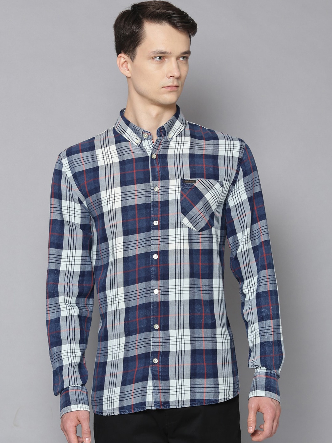 

LINDBERGH Men Blue Regular Fit Tartan Checked Casual Shirt