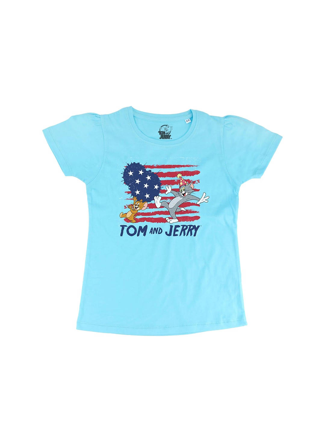 

Tom Jerry Girls Turquoise Blue Printed Cotton Pure Cotton T-shirt