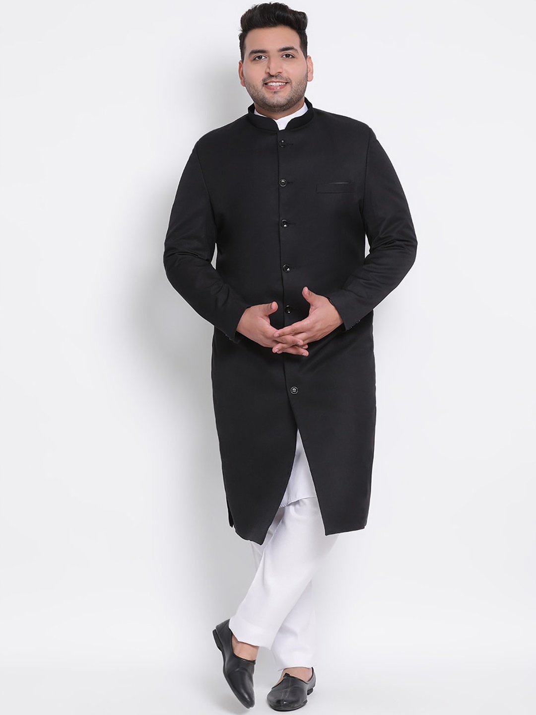 

hangup plus Men Black & White Solid Three-Piece Sherwani Set