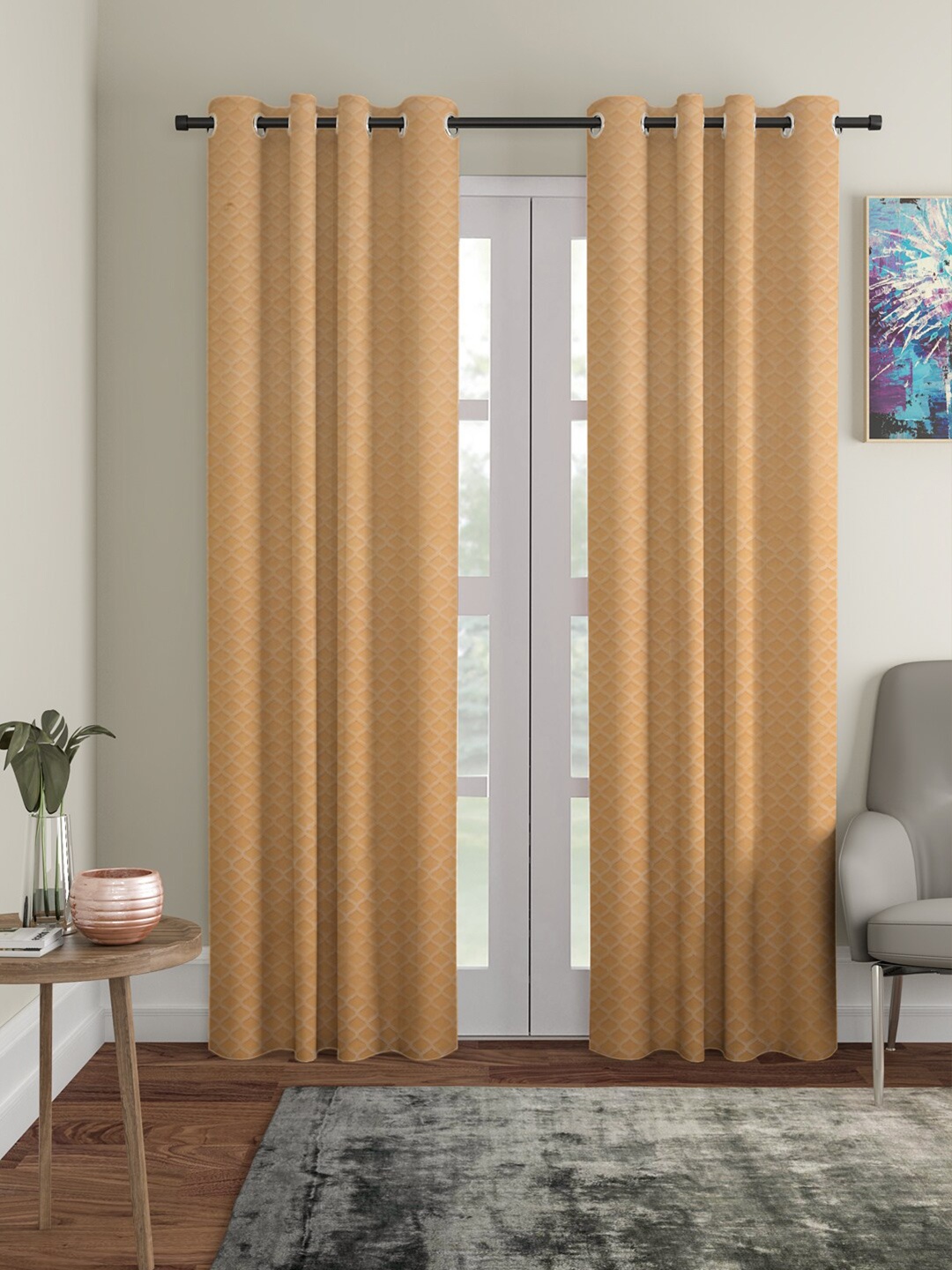 

HOSTA HOMES Cream-Coloured Set of 2 Geometric Door Curtains