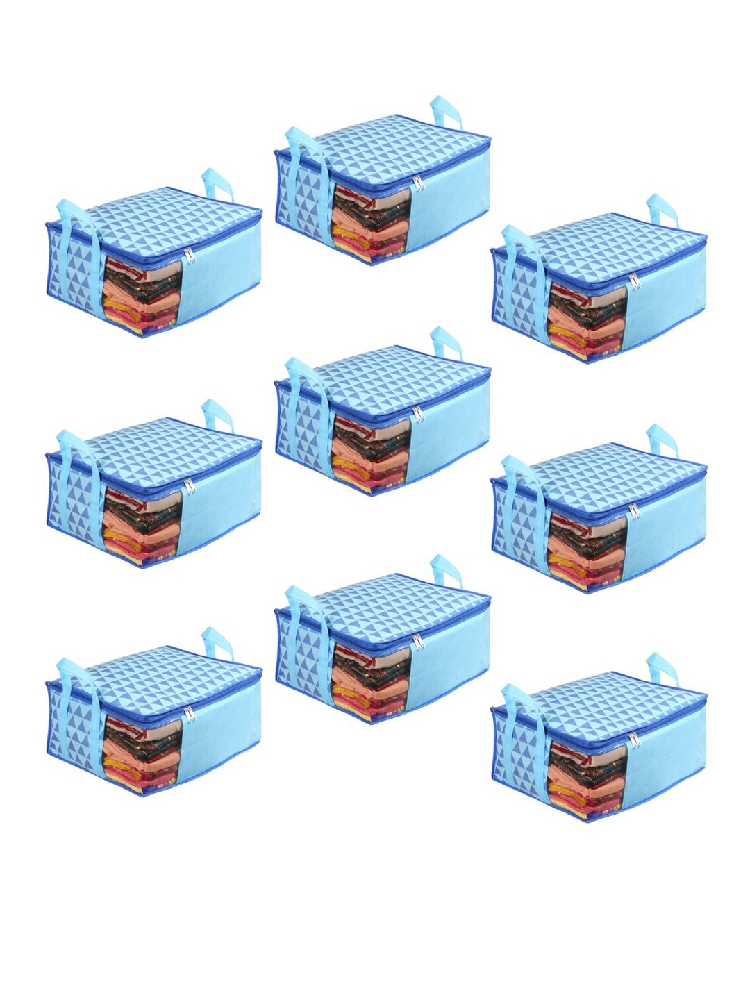 

prettykrafts Set Of 9 Blue & White Printed Saree Organisers