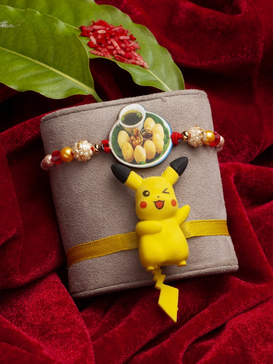 

PANASH Set Of 2 Pikachu & Printed Fashion Rakhi With Roli Chawal, Yellow