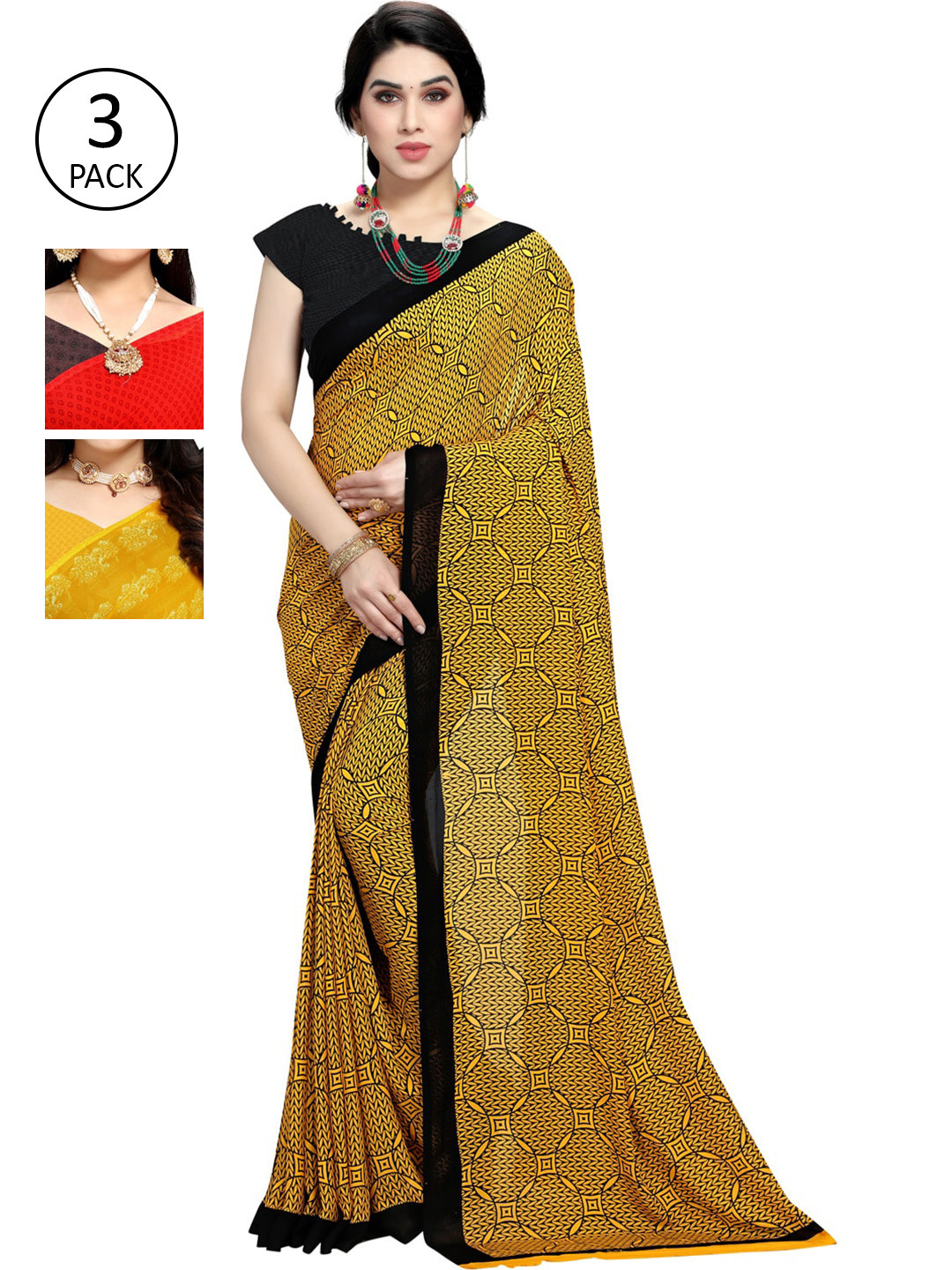 

KALINI Multicoloured Pack of 3 Printed Saree, Multi