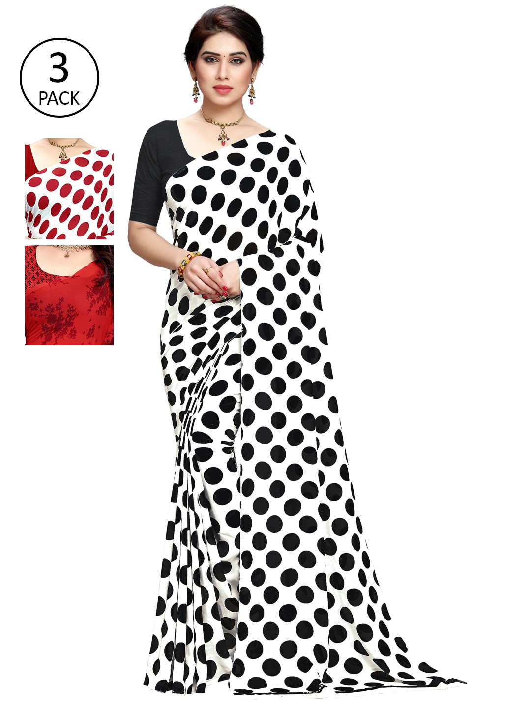 

KALINI Pack Of 3 Sarees, White