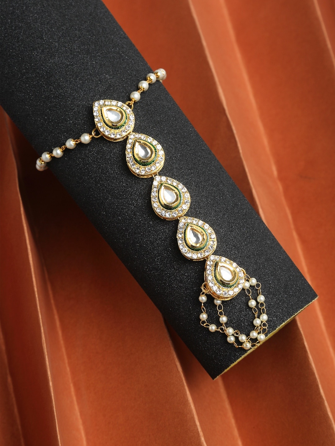 

Ruby Raang Women Set of 2 Gold-Toned & White Kundan Gold-Plated Ring Bracelet