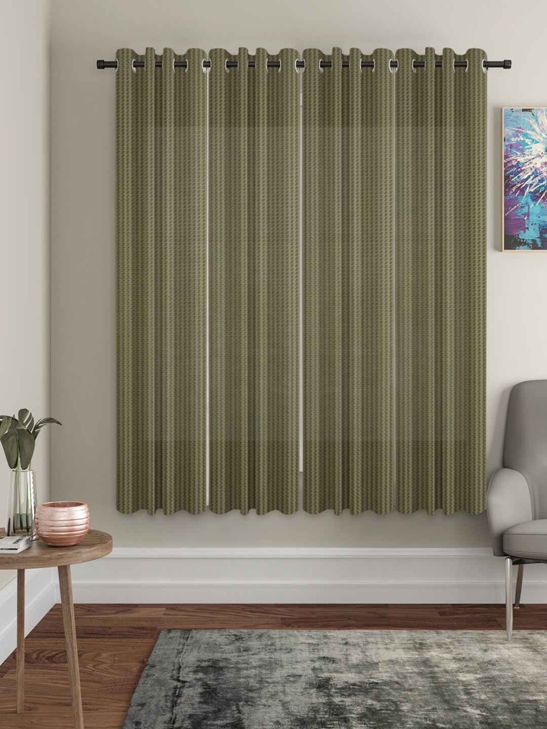 

HOSTA HOMES Green Set of 4 Striped Window Curtain