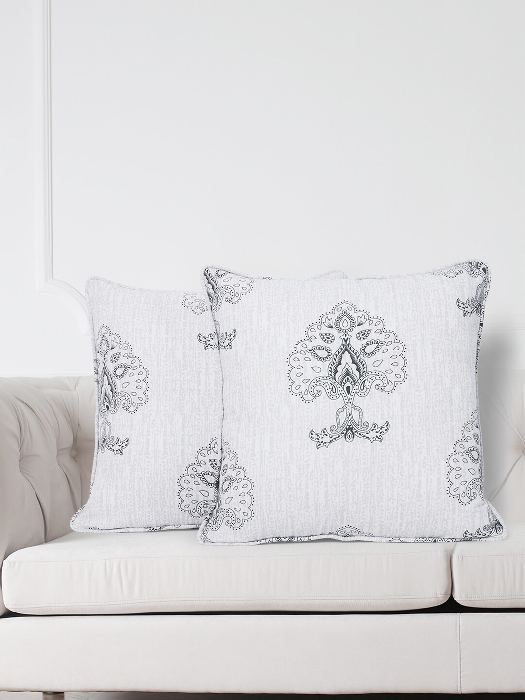 

SWAYAM White & Black Set of 2 Ethnic Motifs Square Cushion Covers