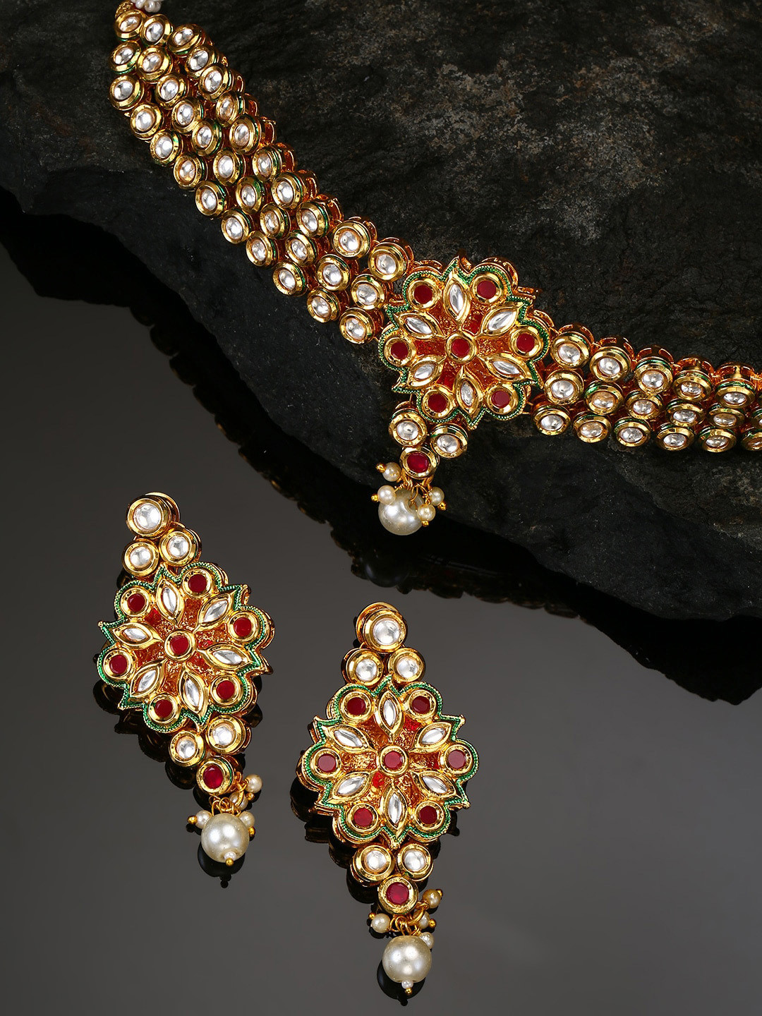 

Priyaasi Gold-Plated White & Pink Ruby Kundan-Studded Handcrafted Choker Jewellery Set