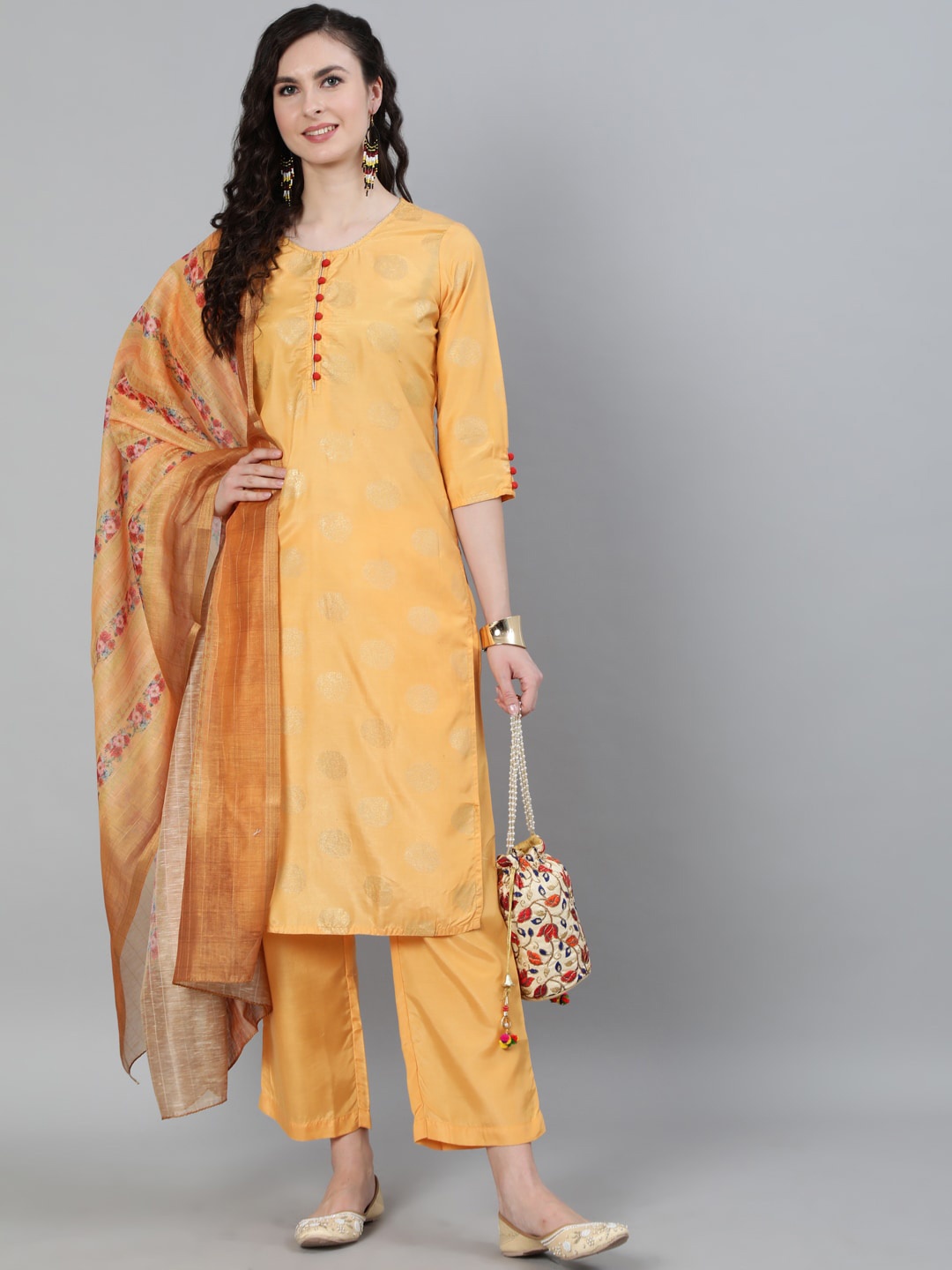 

Jaipur Kurti Women Yellow Ethnic Motifs Printed Kurta with Trousers & With Dupatta