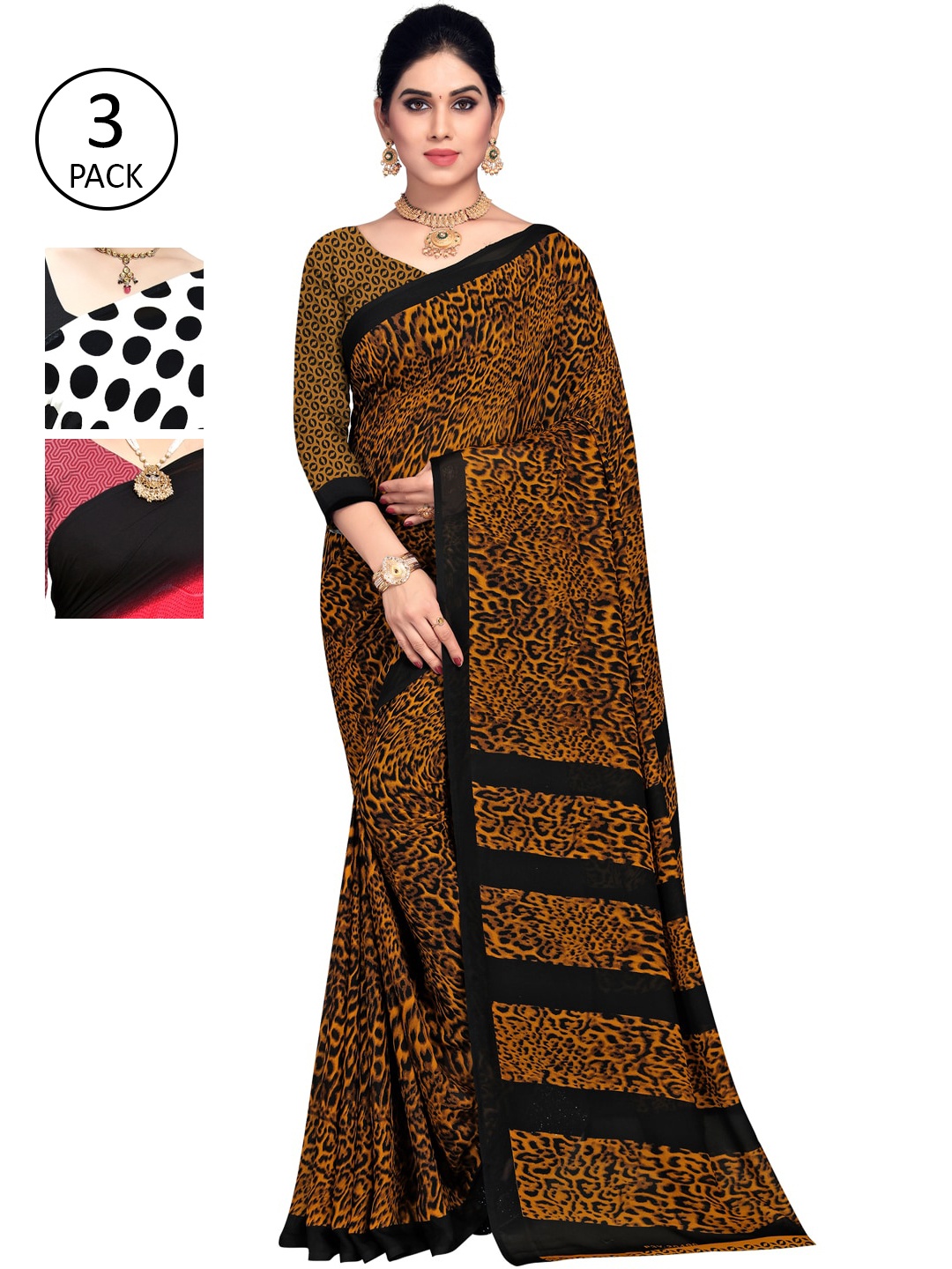 ANAND SAREES Pack of 3 Printed Sarees, Multi