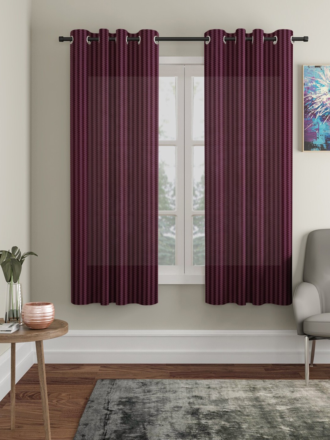 

HOSTA HOMES Purple Set of 2 Striped Window Curtain