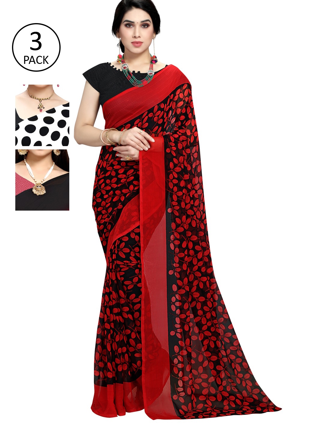 

KALINI Women Pack Of 3 Printed Poly Georgette Saree, White