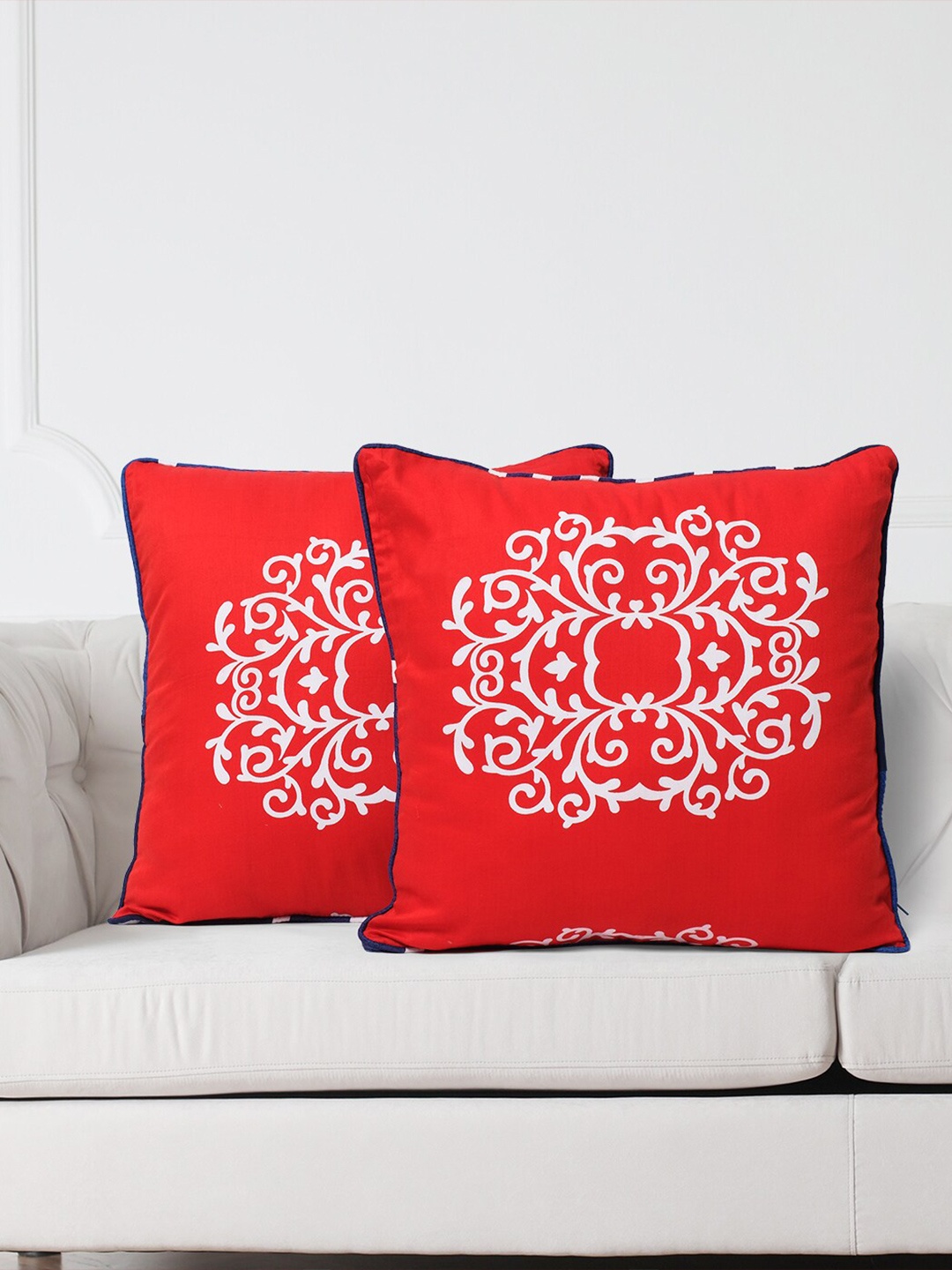 

SWAYAM Red & White Set of 2 Ethnic Motifs Square Cushion Covers