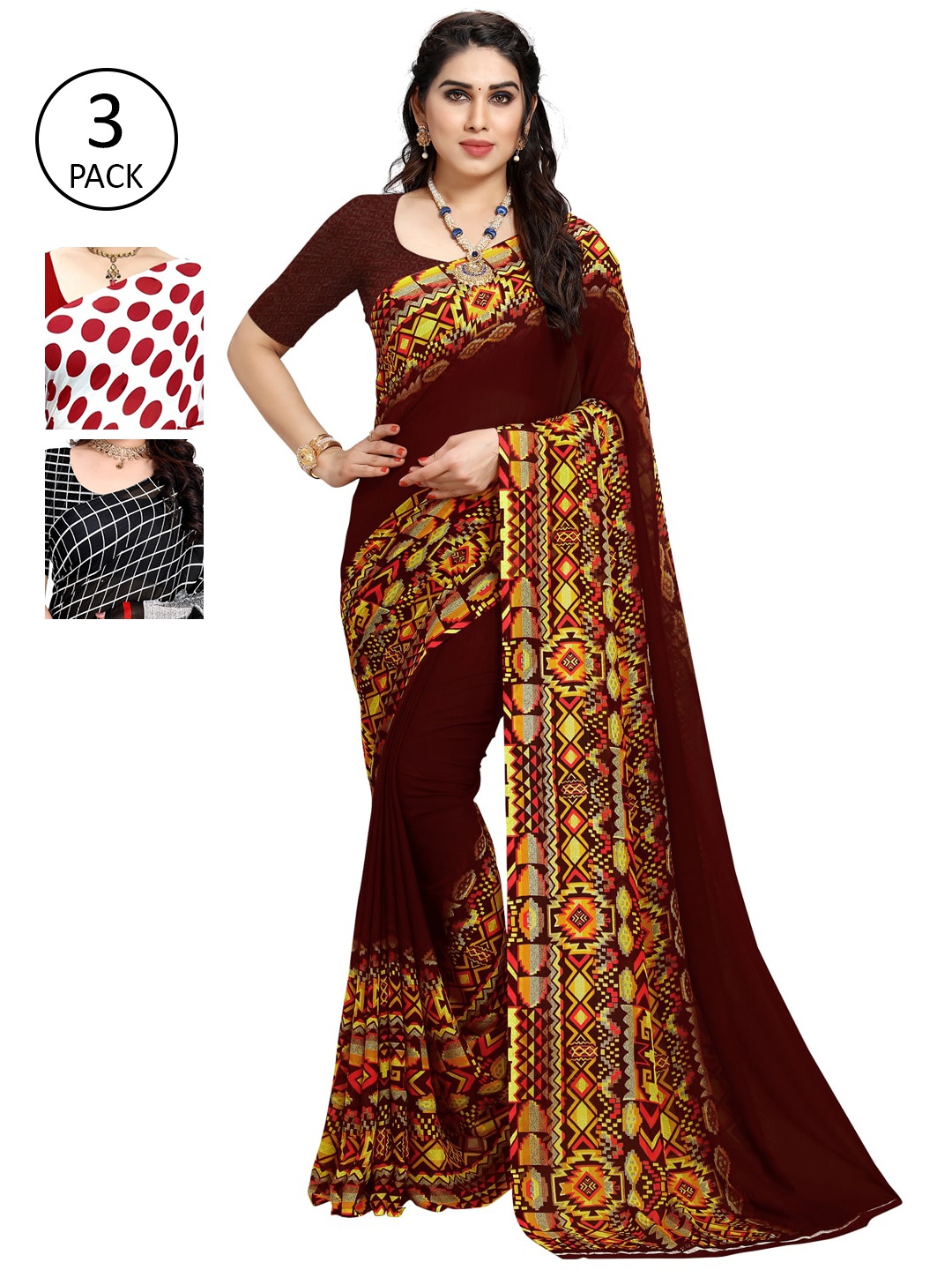 

KALINI Pack of 3 Printed Sarees, Multi