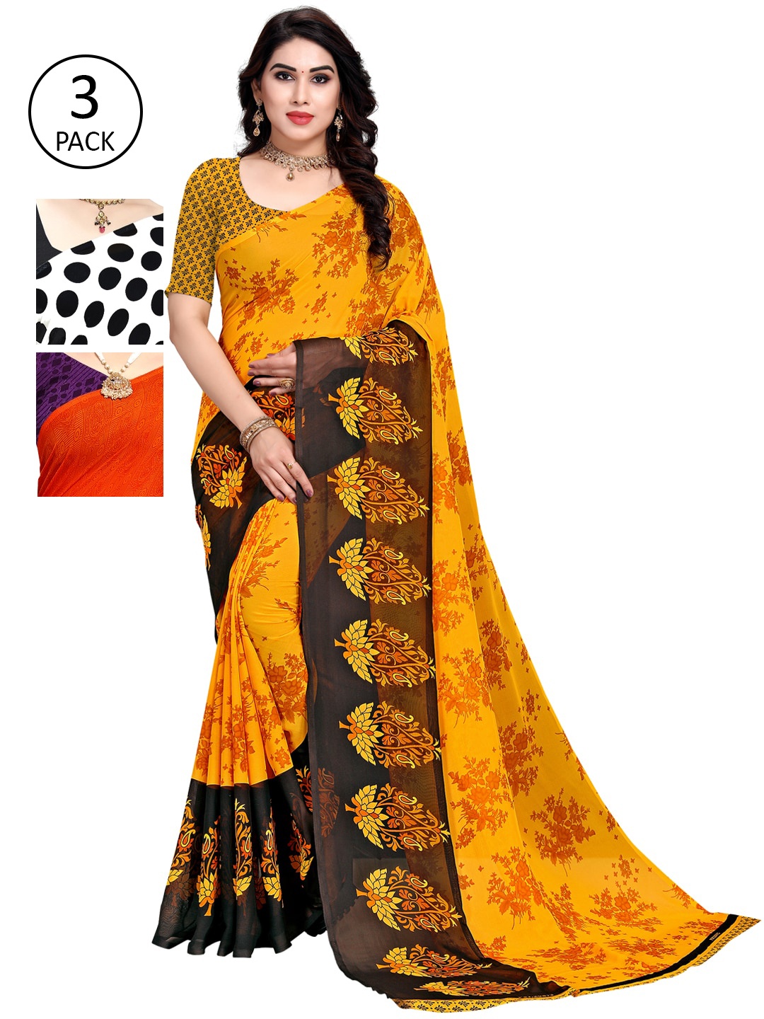 

KALINI Pack of 3 Printed Sarees, Multi