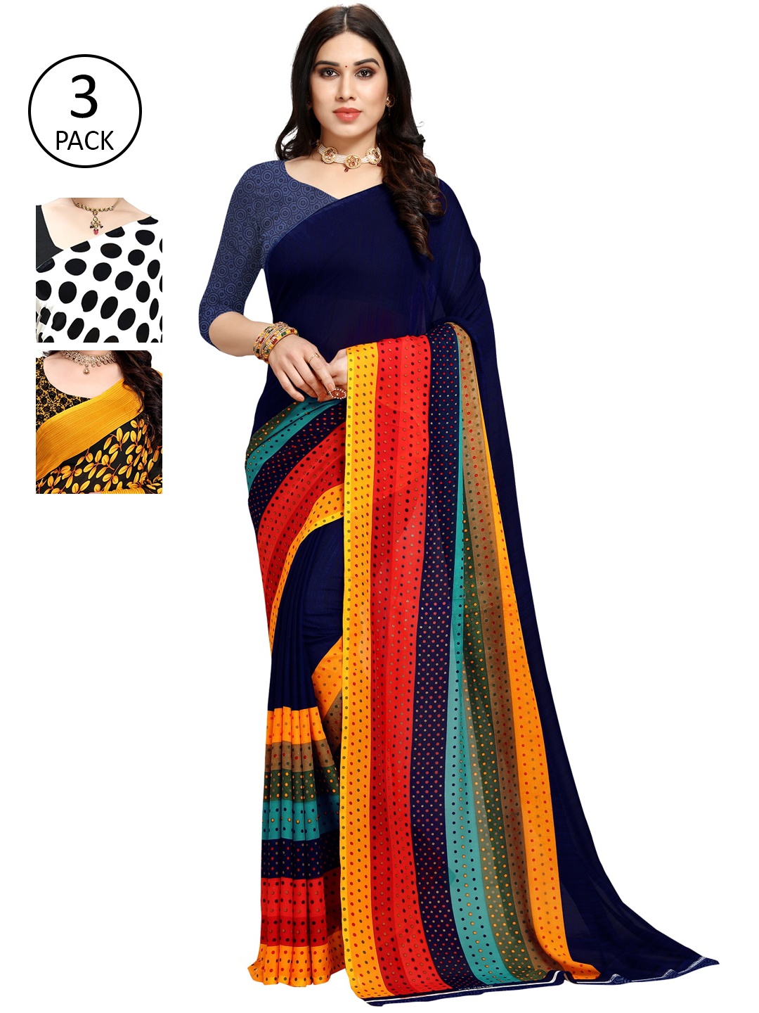 

KALINI Pack Of 3 Multicoloured Printed Sarees, Black