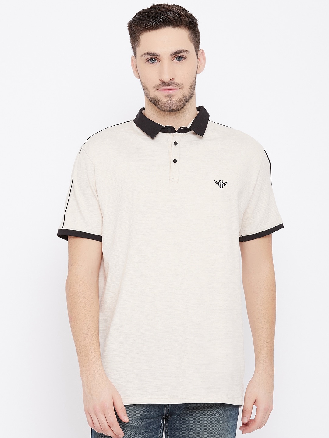 Duke Men White & Black Polo Collar Slim Fit T-shirt