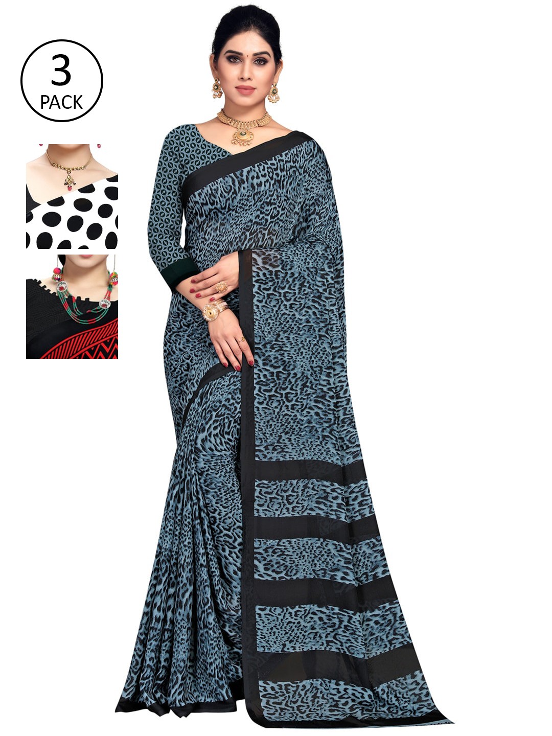 

KALINI Women Pack Of 3 Printed Sarees, White