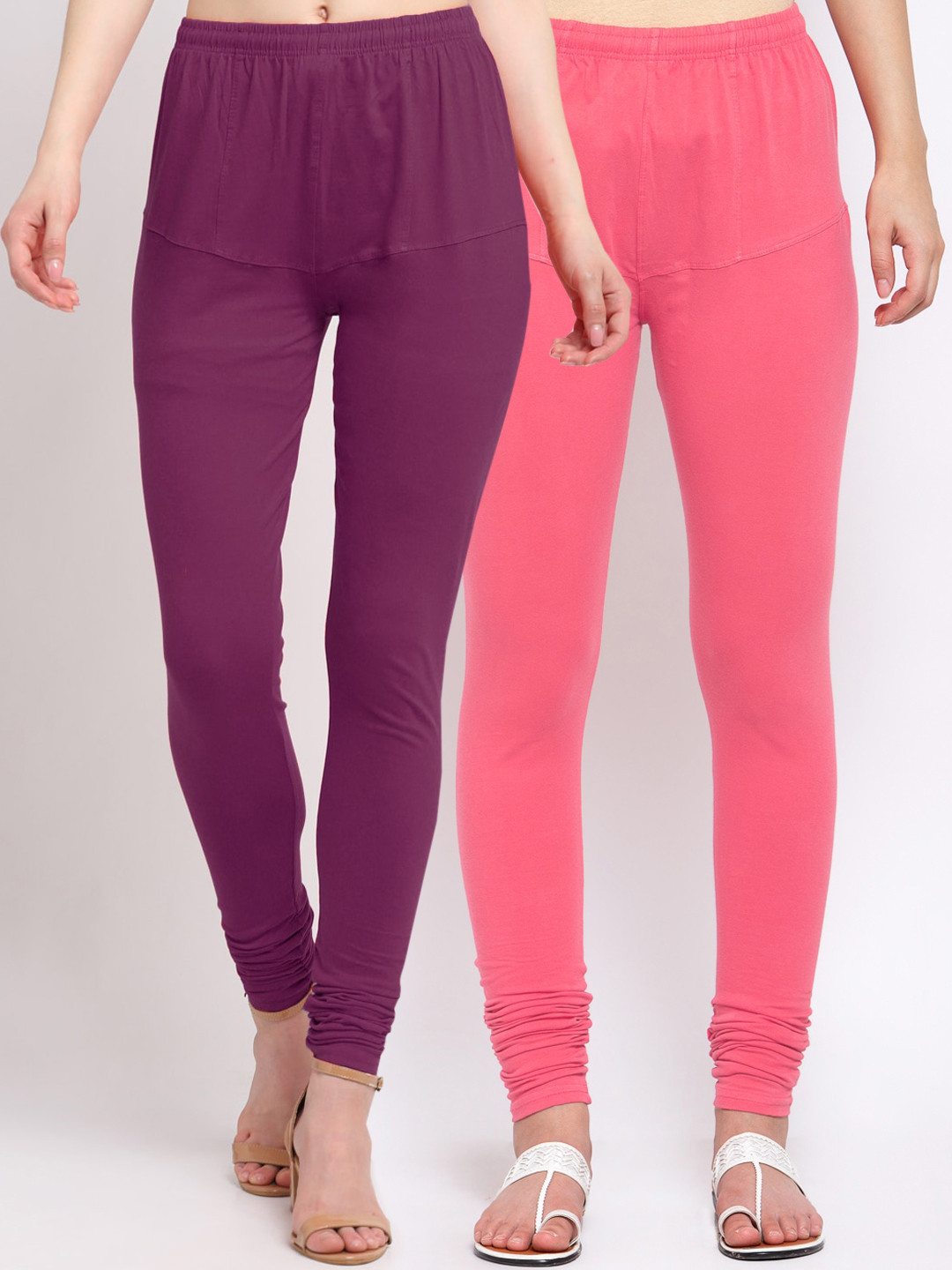 

KLOTTHE Women Pack of 2 Solid Cotton Churidar-Length Leggings, Purple