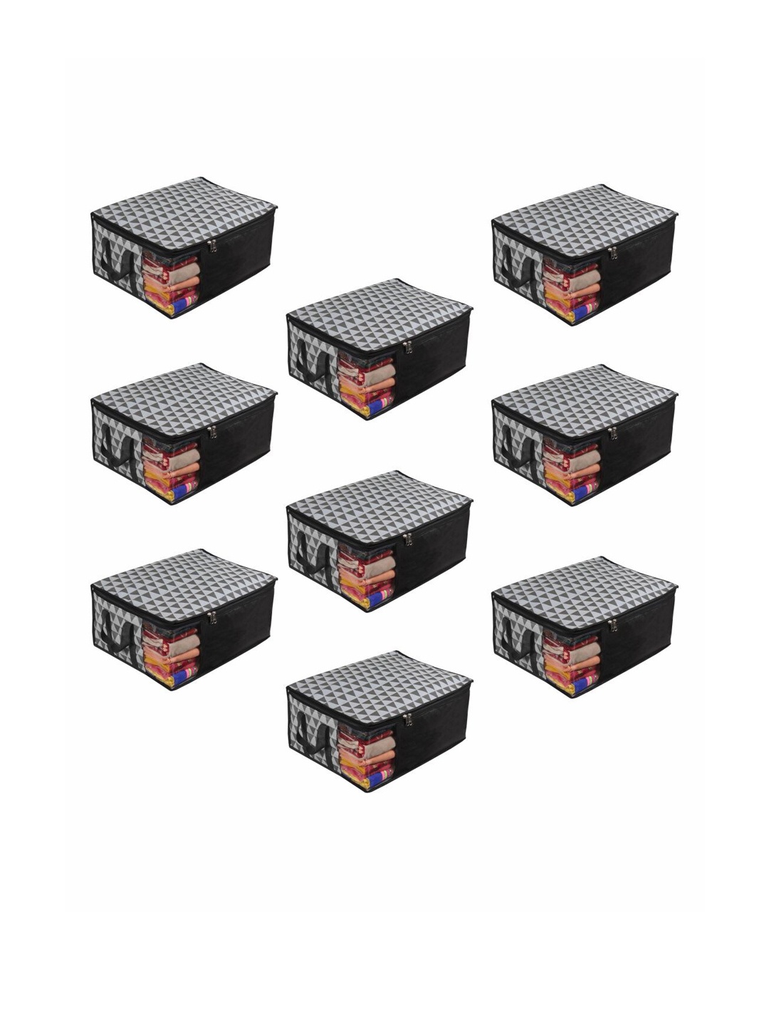

prettykrafts Set Of 9 Grey Geometric Saree Organizers With Transparent Window