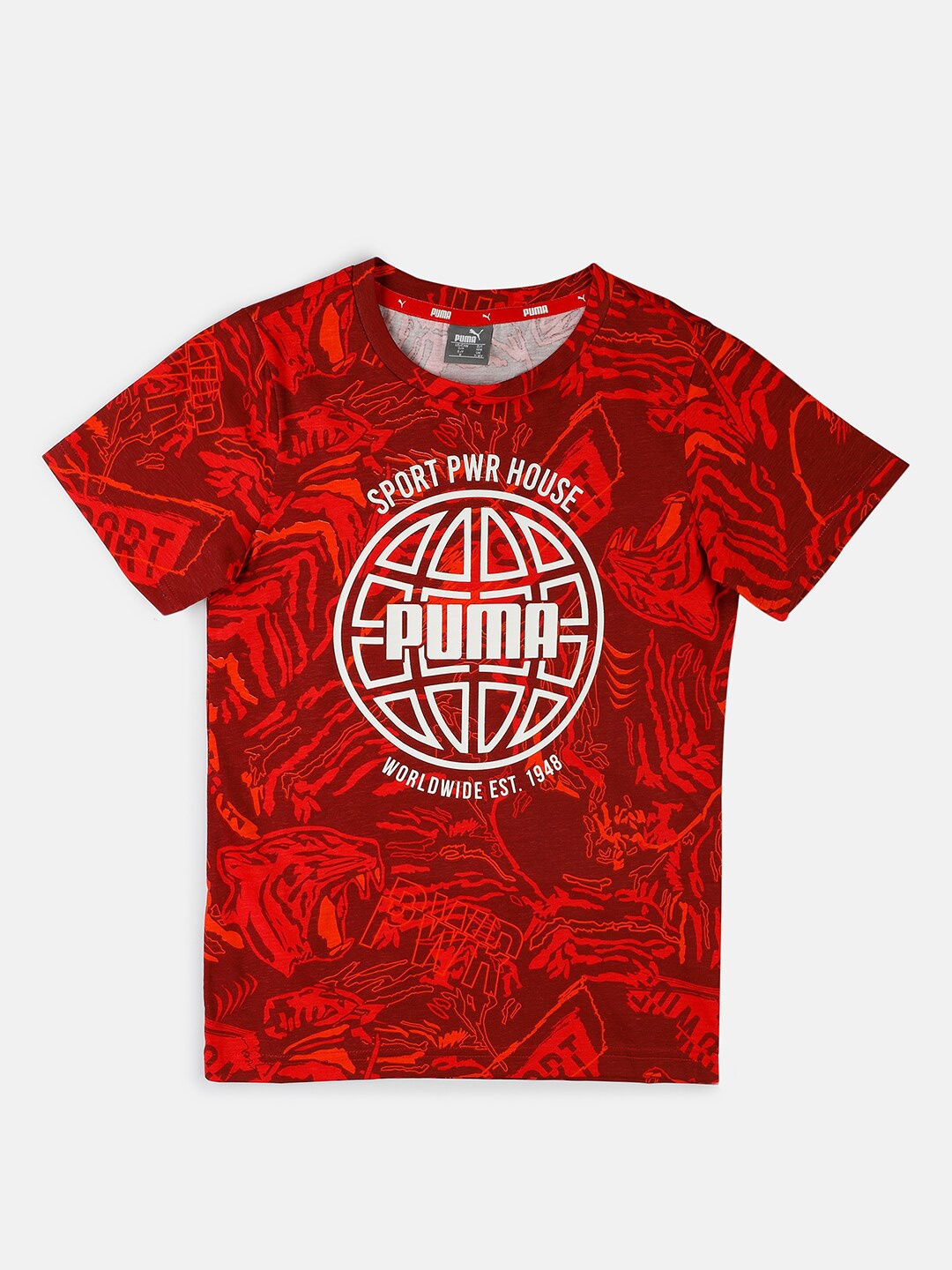 

Puma Boys Red & White Printed Cotton T-shirt